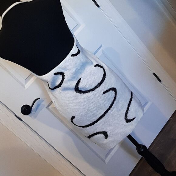 CIDER Cream with Black Deign Halter Sweater Mini Dress NWT - Picture 3 of 11